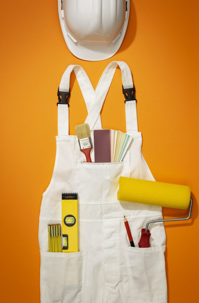 Painter and decorator work uniform with tools